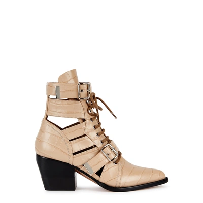 Shop Chloé Rylee 80 Crocodile-effect Leather Ankle Boots