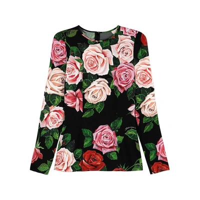 Shop Dolce & Gabbana Floral-print Stretch-silk Top