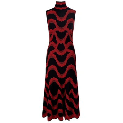 Shop Alexander Mcqueen Black And Red Stretch-knit Midi Dress