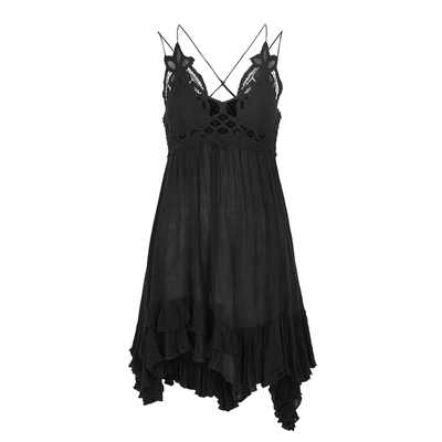 Shop Free People Adella White Lace-trimmed Mini Dress In Black