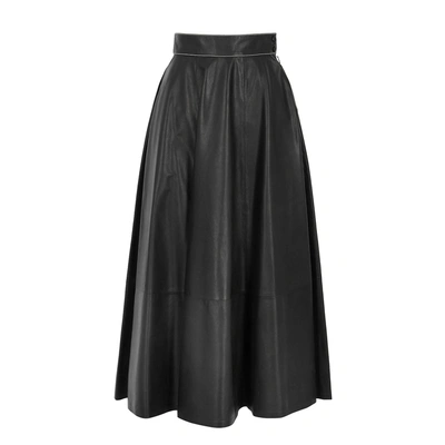 Shop Loewe Black Leather Midi Skirt