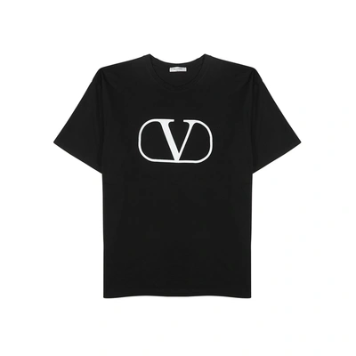 Shop Valentino Black Logo-print Cotton T-shirt