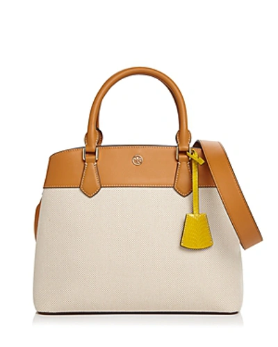 Shop Tory Burch Robinson Canvas Color-block Tote In Natural/brown/gold