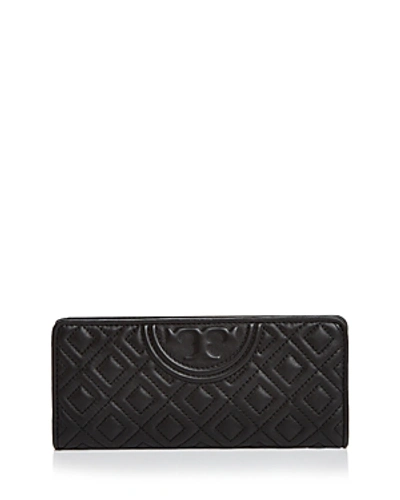 Shop Tory Burch Fleming Slim Quilted Leather Wallet In Black/gold