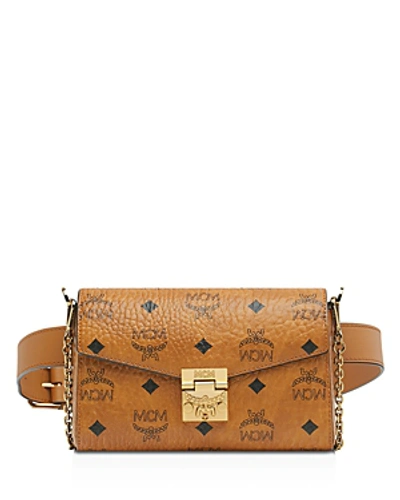 Shop Mcm Patricia Visetos Convertible Belt Bag In Cognac Brown/gold