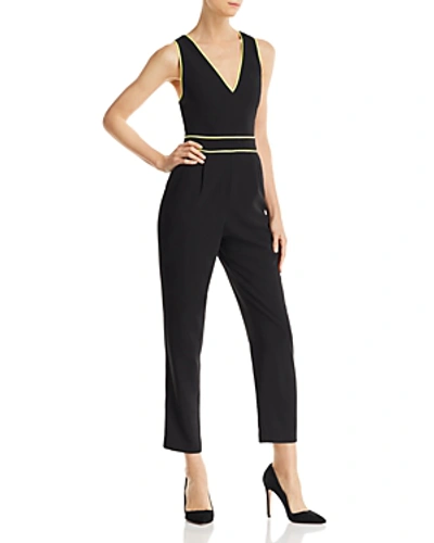 Shop Alice And Olivia Alice + Olivia Jeri Piped Jumpsuit In Black/neon Yellow
