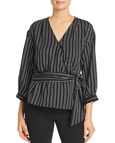 Shop Calvin Klein Double Stripe Faux-wrap Blouse In Black Stripe