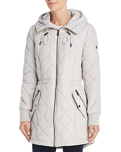 Shop Calvin Klein Hooded Diamond-quilted Jacket In Cement