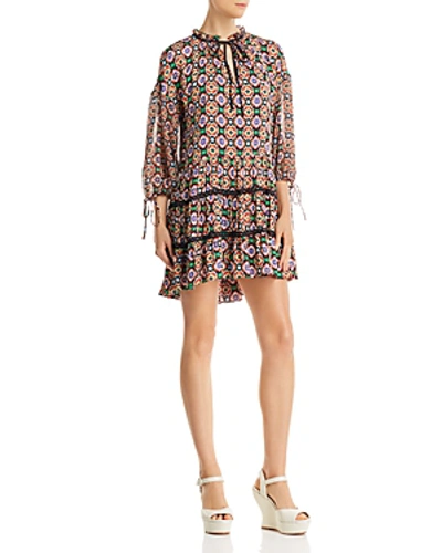 Shop Alice And Olivia Alice + Olivia Arnette Medallion Print Tiered Tunic Dress In Palace Tile Multi