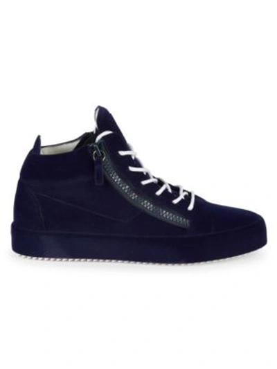 Shop Giuseppe Zanotti Velvet Spray High-top Sneakers In Navy