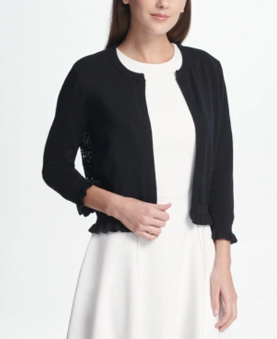 Shop Dkny Open Front Cardigan With Lace Back, Created For Macy's In Black