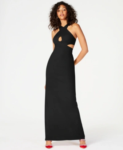 Shop Aidan Mattox Aidan By  Sleeveless Cutout Scuba Gown In Black