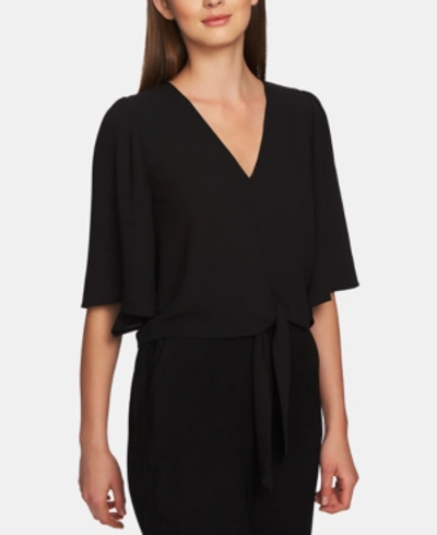 Shop 1.state Flounce-sleeve Tie-front Top In Rich Black