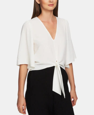 Shop 1.state Flounce-sleeve Tie-front Top In Soft Ecru