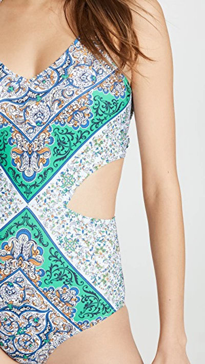 Shop Tory Burch Printed Cutout One Piece Swimsuit In Grand Voyage Classic