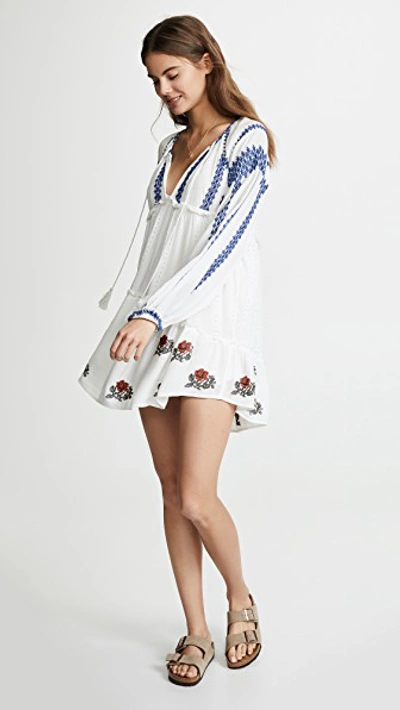 Wild Horses Embroidered Long Sleeve Minidress In Ivory
