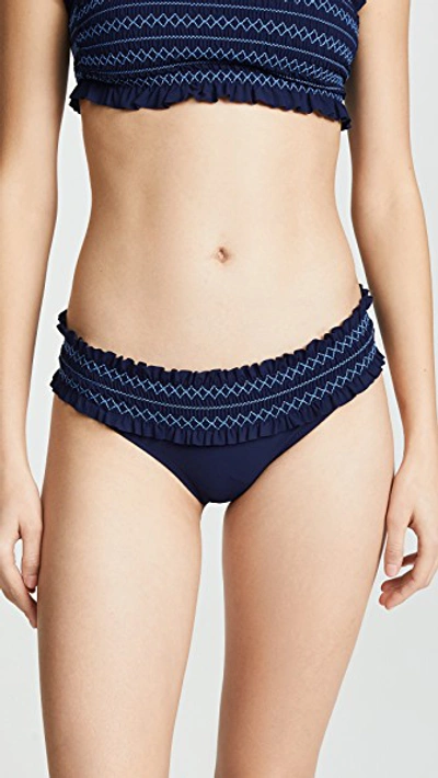 Shop Tory Burch Costa Hipster Bikini Bottoms In Navy/light Blue