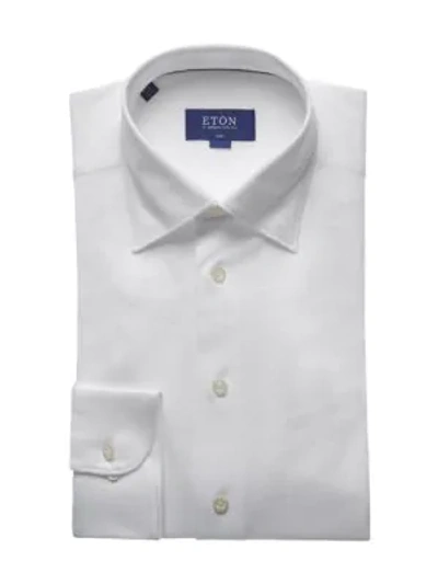 Shop Eton Soft Casual Slim-fit Pique Cotton Sport Shirt In White