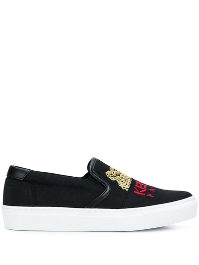 Shop Kenzo Logo Embroidered Sneakers In Black