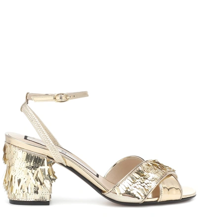 Shop N°21 Sequined Leather Sandals In Gold