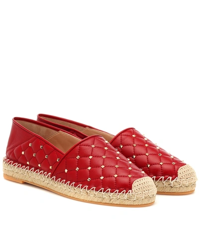 Shop Valentino Rockstud Leather Espadrilles In Red