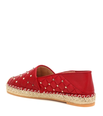Shop Valentino Rockstud Leather Espadrilles In Red