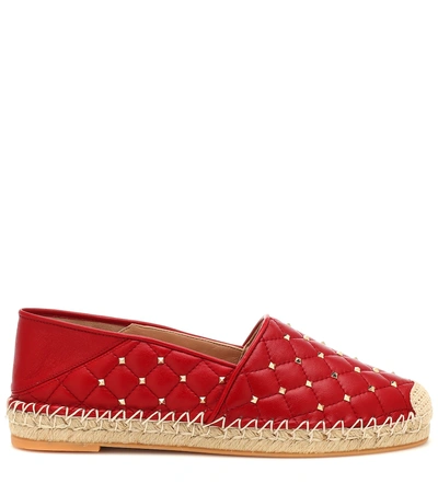 Shop Valentino Rockstud Leather Espadrilles In Red