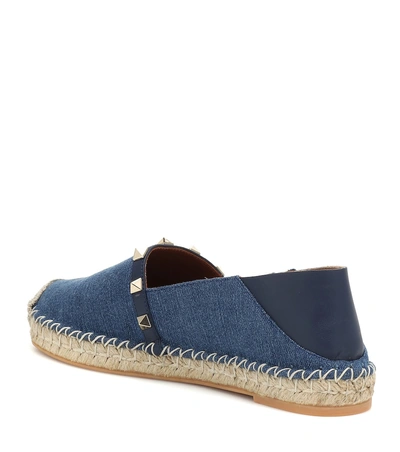 Shop Valentino Rockstud Denim Espadrilles In Blue