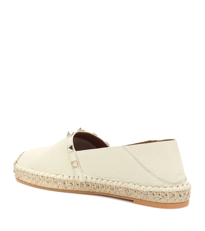 Shop Valentino Rockstud Double Leather Espadrilles In White