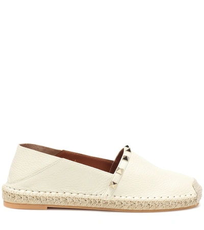 Shop Valentino Rockstud Double Leather Espadrilles In White