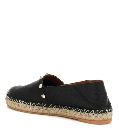 Shop Valentino Garavani Rockstud Leather Espadrilles In Black