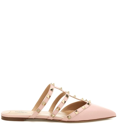 Shop Valentino Rockstud Leather Slippers In Pink