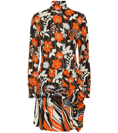 Shop Prada Floral Jersey Minidress In Orange