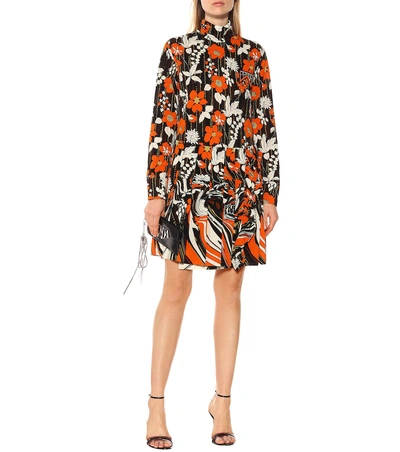 Shop Prada Floral Jersey Minidress In Orange