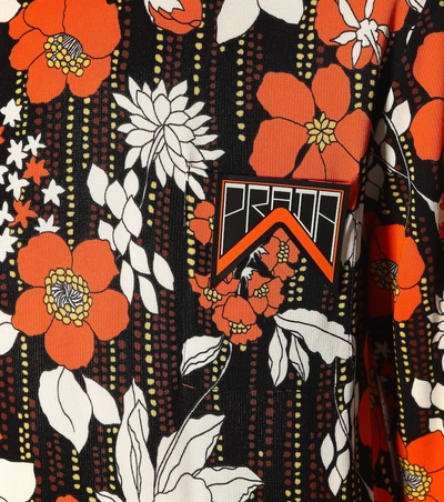 Shop Prada Floral Jersey Minidress In Orange