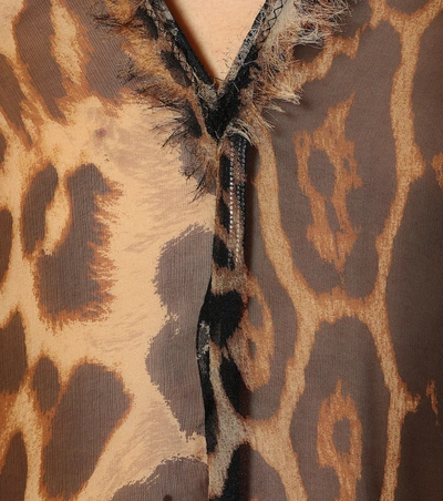 Shop Saint Laurent Leopard Silk Kaftan In Brown