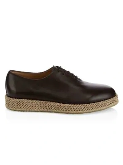 Shop Ferragamo Avord Rope Platform Leather Loafers In Brown