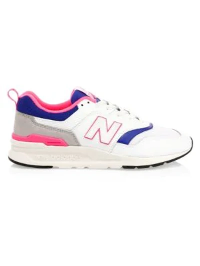 Shop New Balance 997h Leather & Suede Sneakers In White Laser Blue