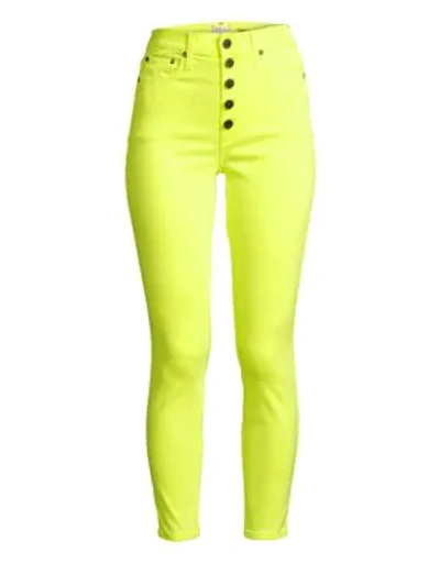 Shop Alice And Olivia Good High-rise Neon Button Fly Skinny Ankle Jeans In Neon Yellow