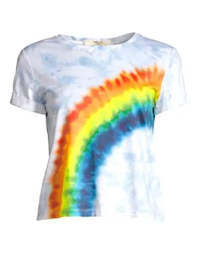 Shop Alice And Olivia Shira Roll Sleeve Rainbow Tee In Rainbow Tie Dye