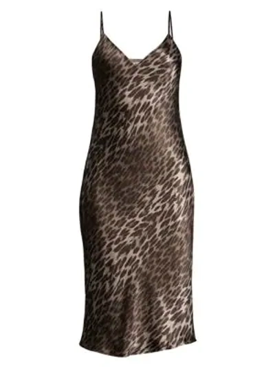Shop L Agence Jodie Leopard Silk Slip Dress In Dark Olive Leopard