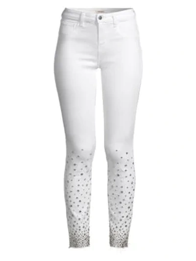 Shop L Agence Tilly Cropped Rhinestone Skinny Jeans In Blanc