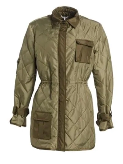 Shop Ganni Ripstop Quilted Parka In Aloe
