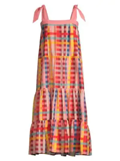 Shop Carolina K Iris Cotton & Silk Midi Dress In Hi Plaid