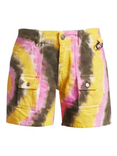 Shop Ganni Colored Washed Denim Shorts In Multi Tie Dye