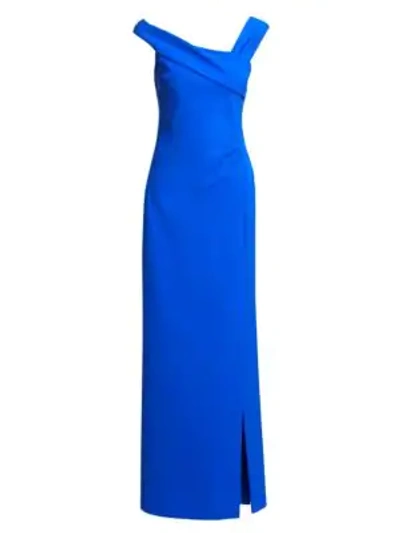 Shop Teri Jon By Rickie Freeman Asymmetric Off-the-shoulder Gown In Cobalt