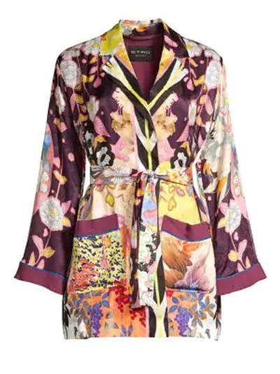 Shop Etro Floral Silk-blend Robe Jacket In Multi