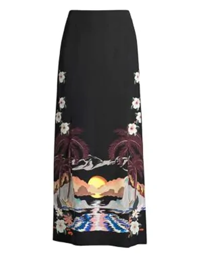 Shop Etro Tropical Flower Maxi Skirt In Black