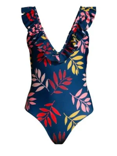 Shop Carolina K Marianne One-piece Swimsuit In Navy Foliage
