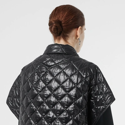 Shop Burberry Detachable Hood Diamond Quilted Cape In Black